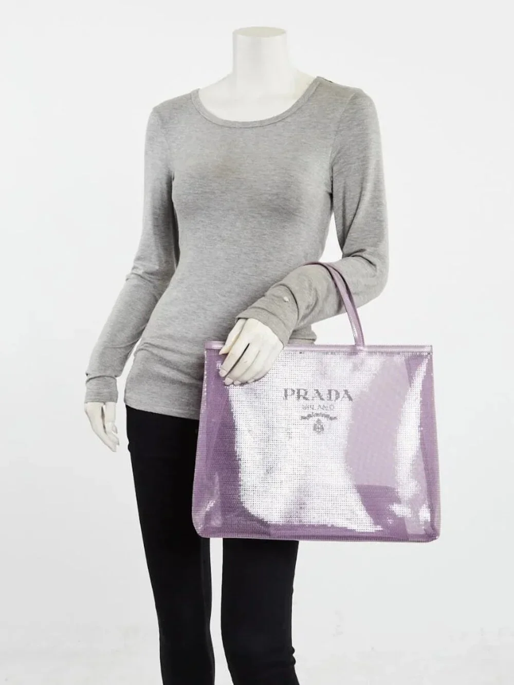 Prada Purple Sequin Mesh and Leather Tote Bag - Picture 1 of 9